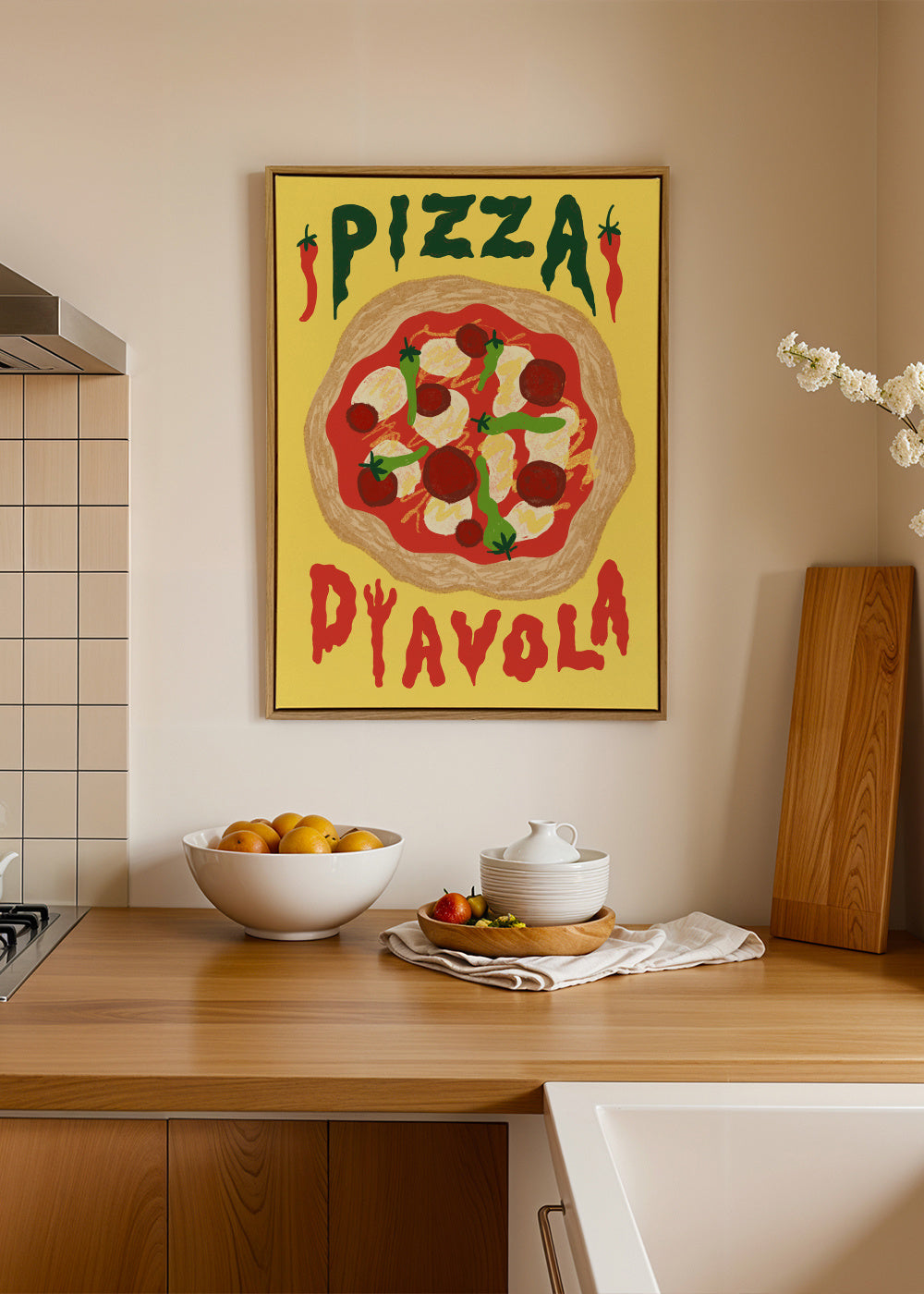 Pizza Diavola - Framed canvas in an interior