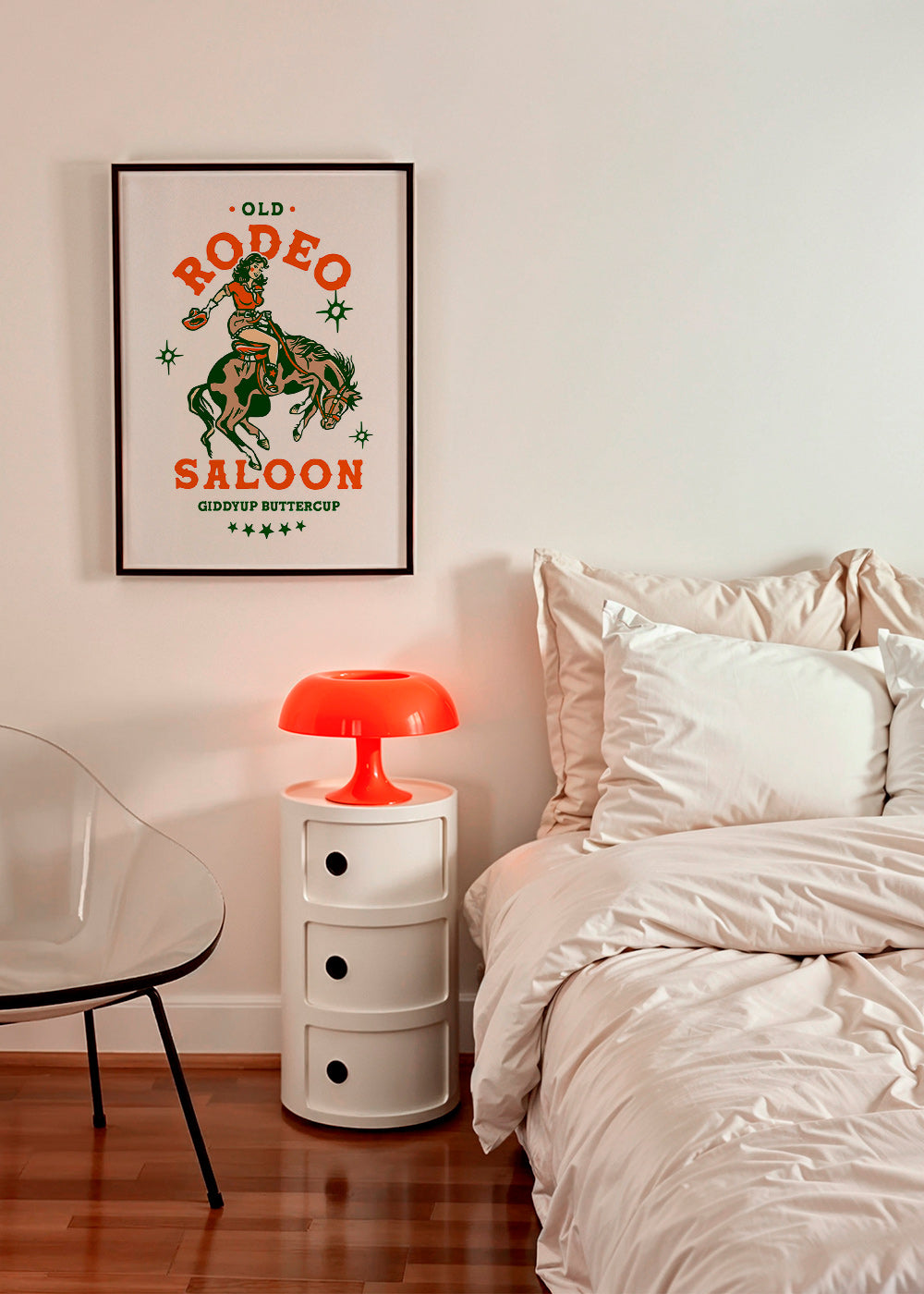 Vintage rodeo poster with illustrated cowgirl | Wall art, framed
