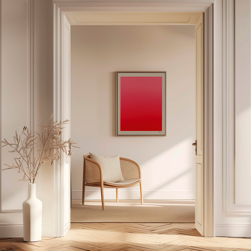 Cuadro abstracto en degradado rojo con firma minimal – Canvas1