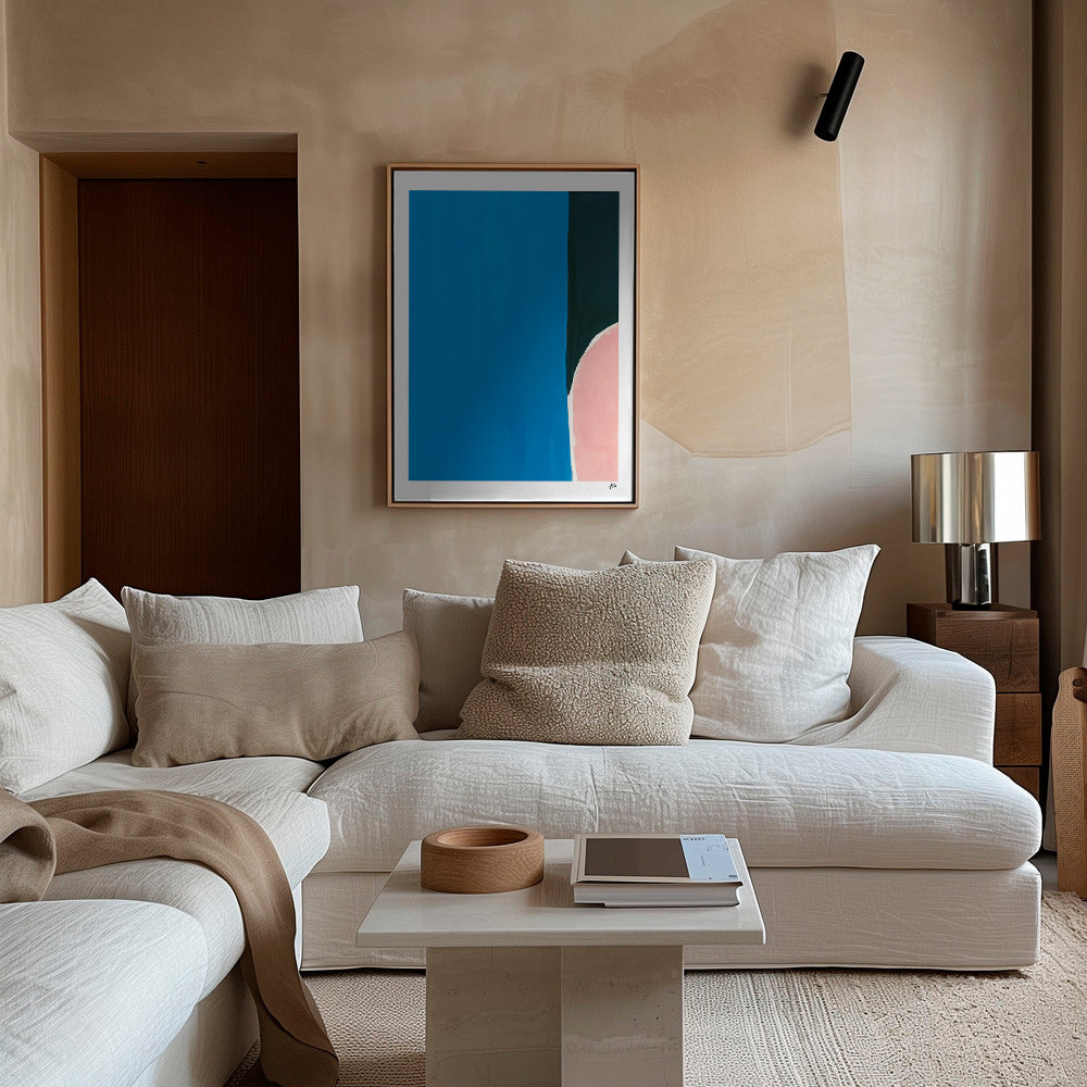 Cuadro abstracto azul con curva rosa – Canvas2