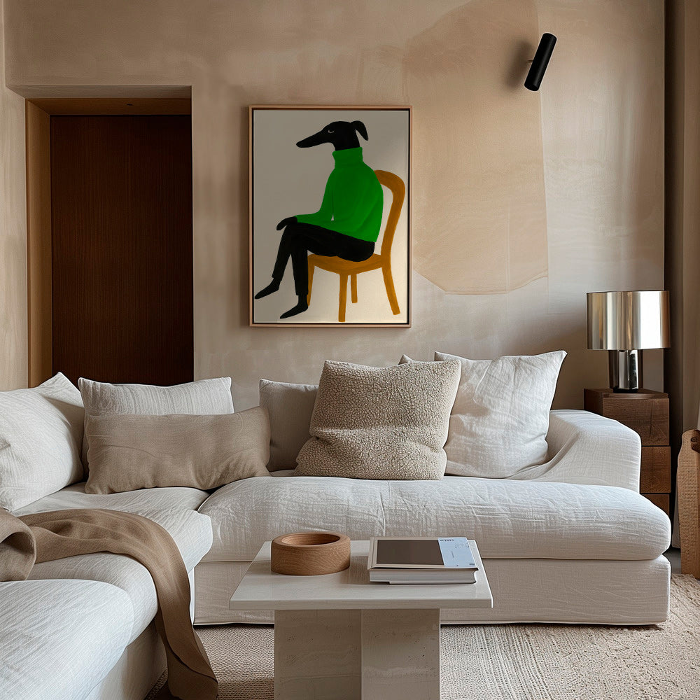 Ilustración perro con jersey verde – Canvas2