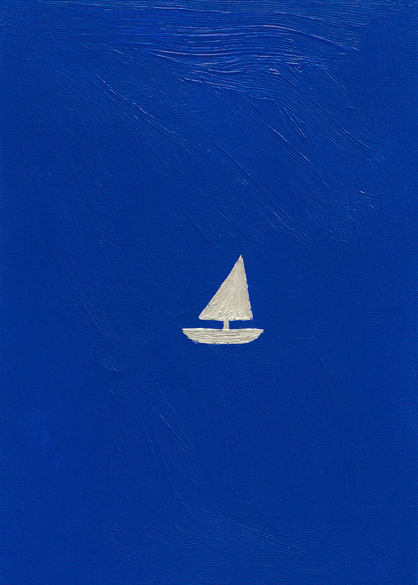 Cuadro de paisaje con velero minimalista