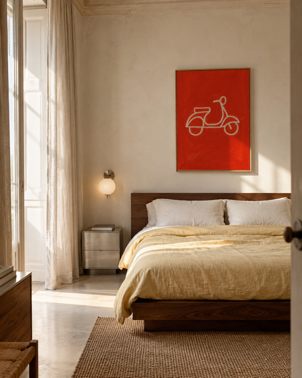 Red Scooter - Framed canvas in an interior