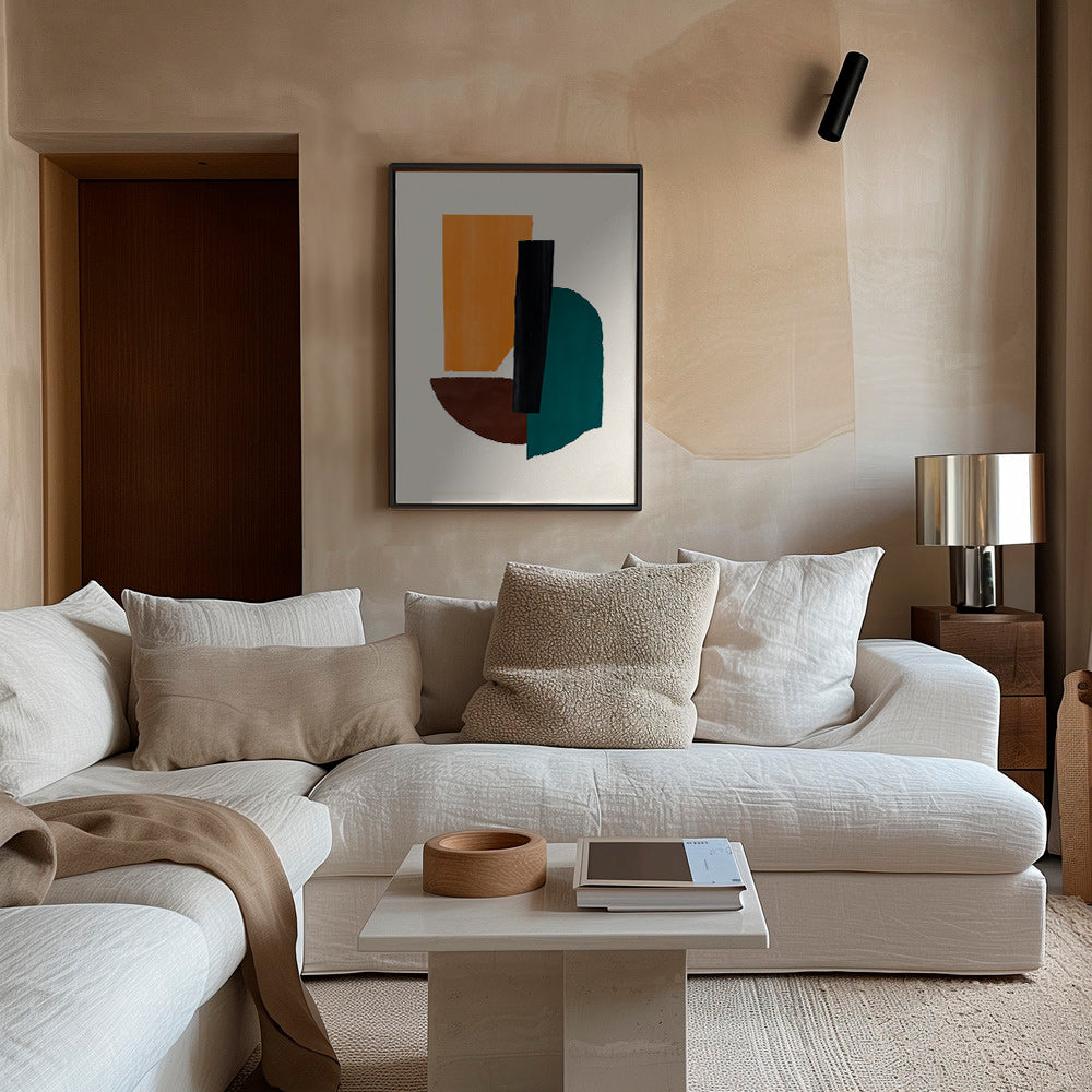Cuadro abstracto con formas ochre y verde – Canvas1