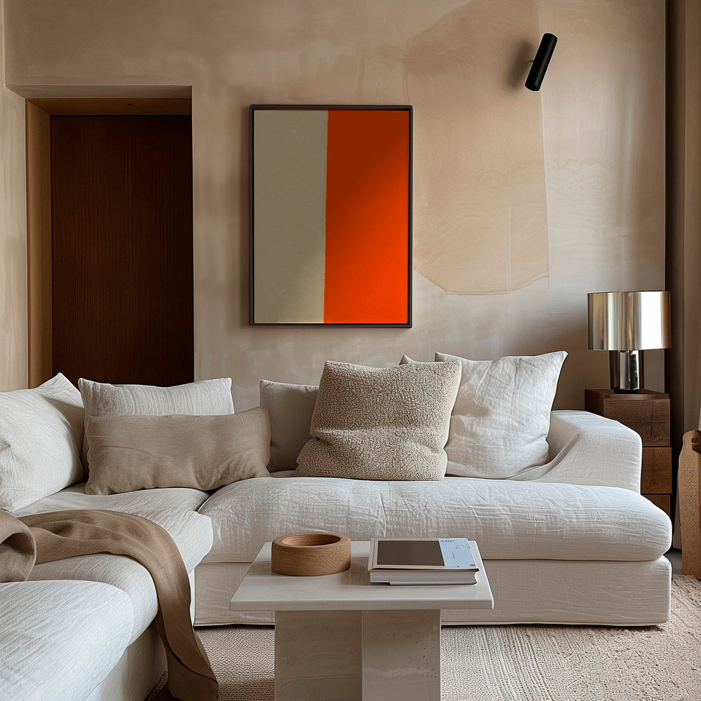 Cuadro minimalista con banda naranja vertical – Canvas1