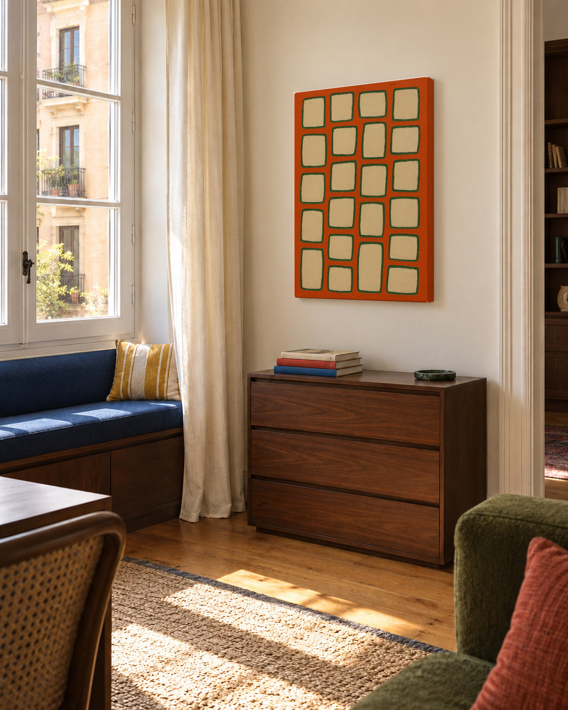 Terracotta Grid - Unframed canvas in an interior