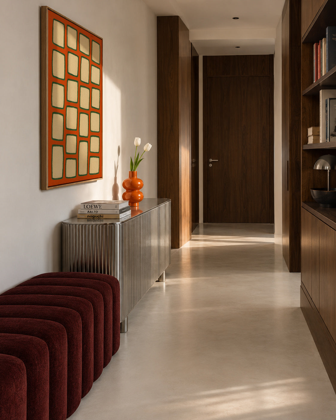 Terracotta Grid - Framed canvas in an interior