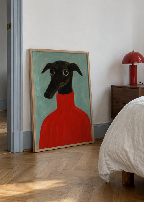 Crimson Portrait - Framed poster in an interior