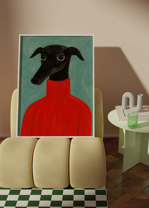 Cuadro retrato de galgo con jersey rojo – Product1