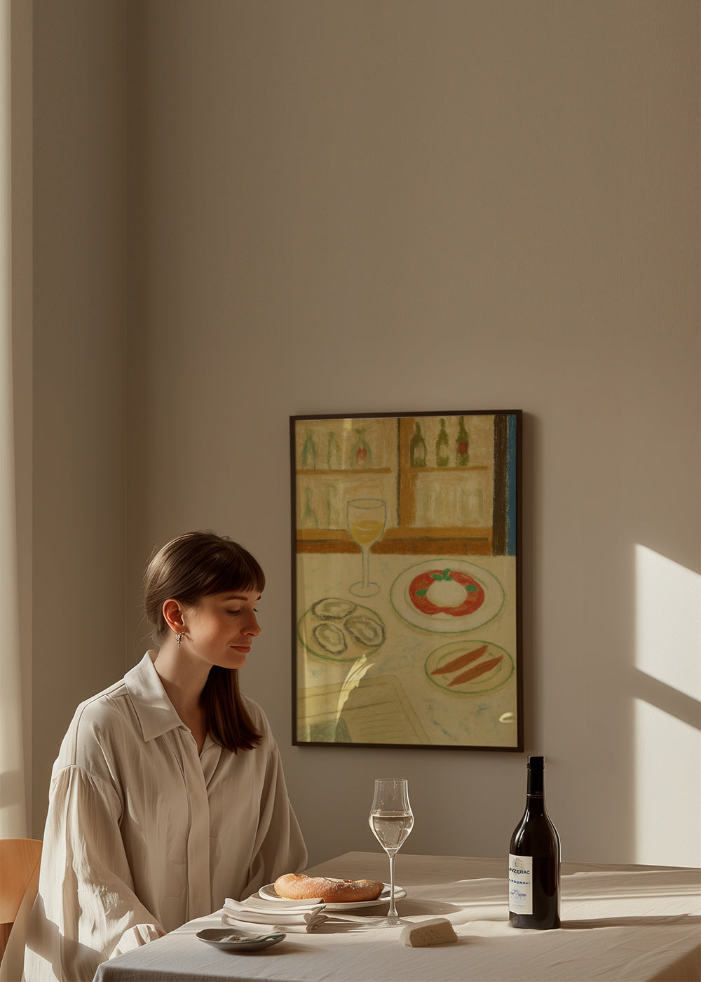 Oysters & Burrata - Framed poster in an interior