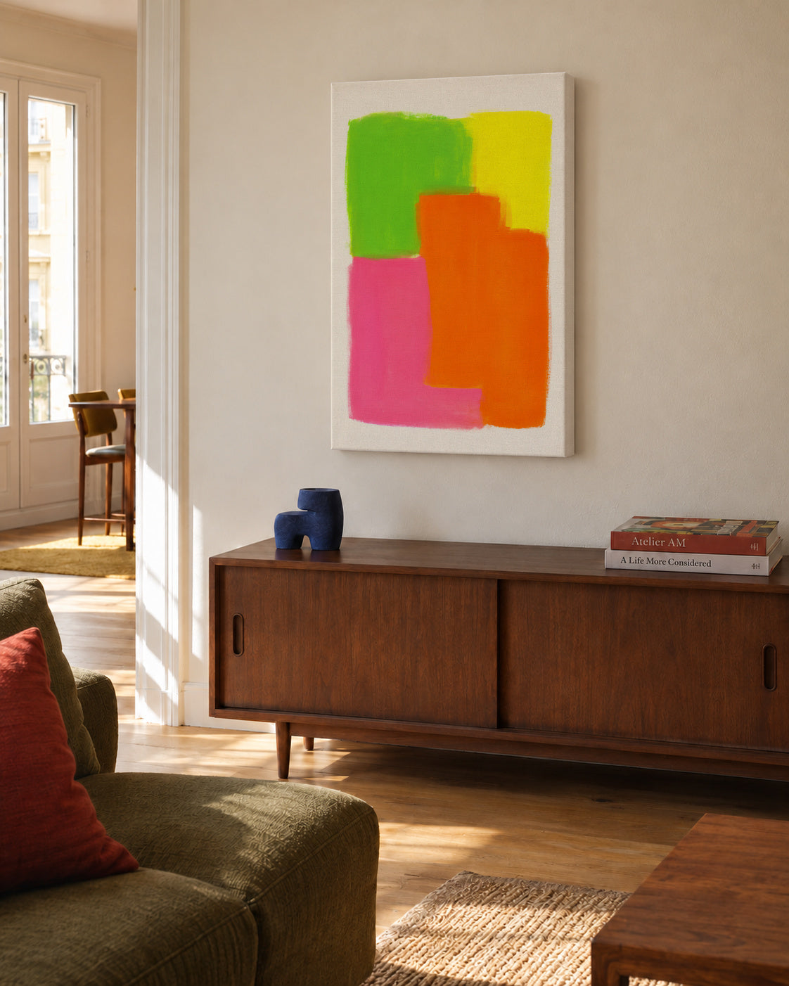 Neon Pulse I - Unframed canvas in an interior