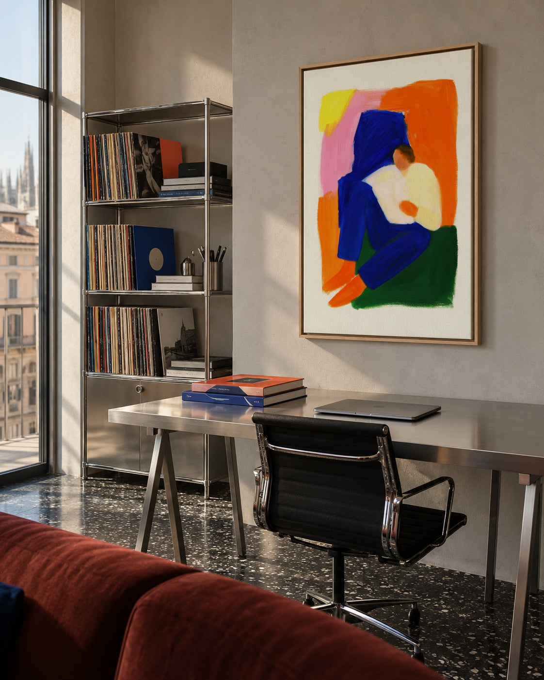 Seated in Color - Framed canvas in an interior