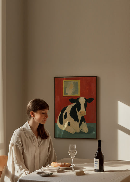 Resting Bovine - Framed poster in an interior