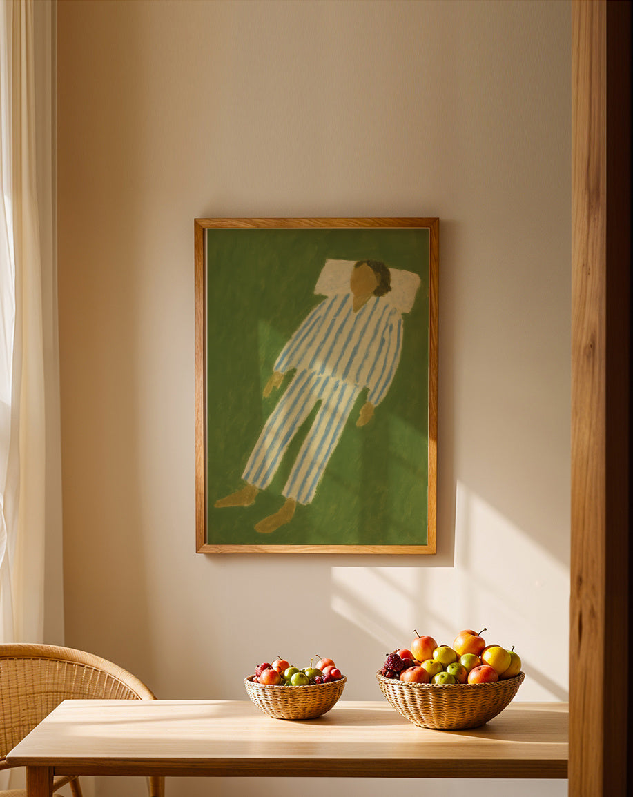 Sunday Slumber I - Framed poster in an interior
