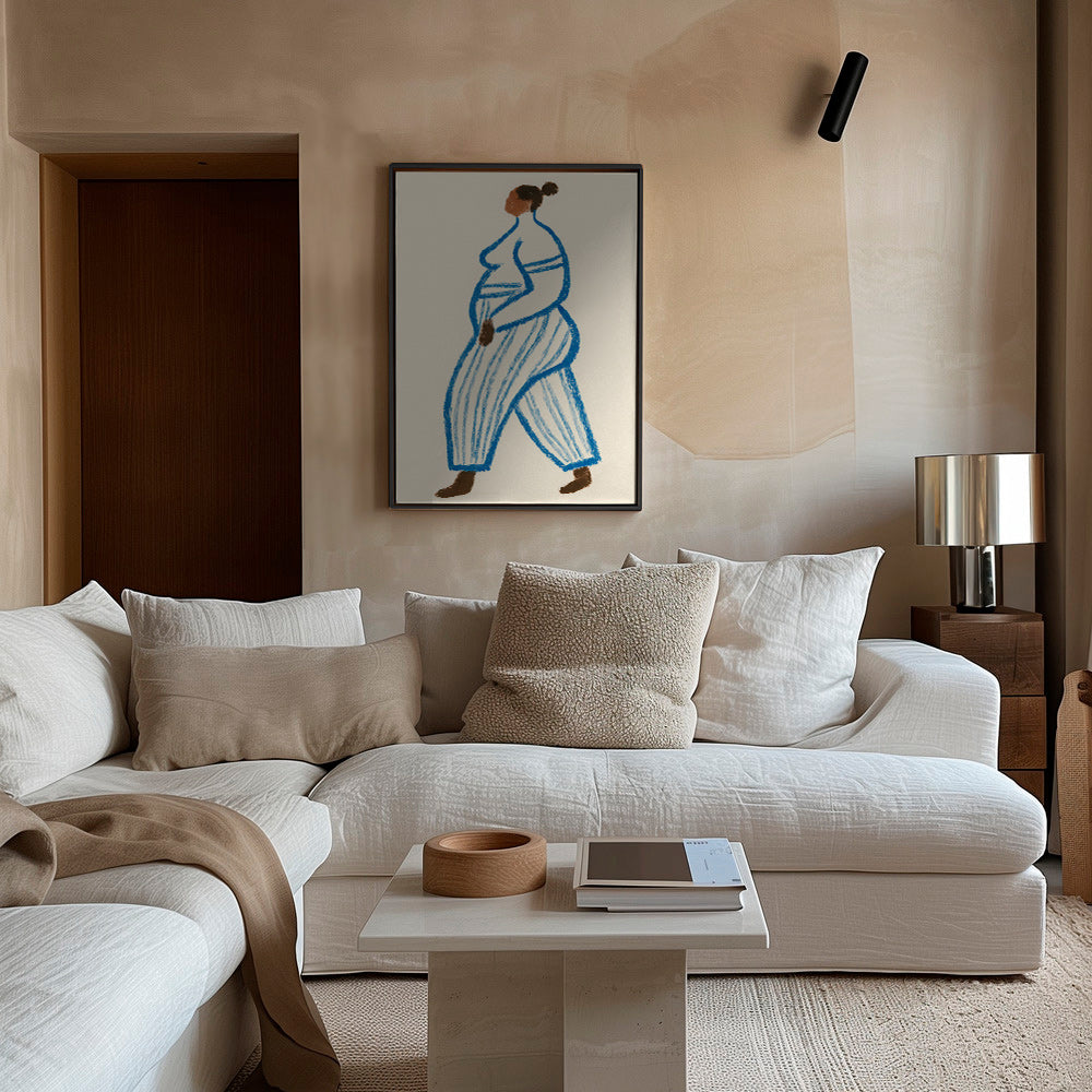 Ilustración figura caminando en líneas azules – Canvas1