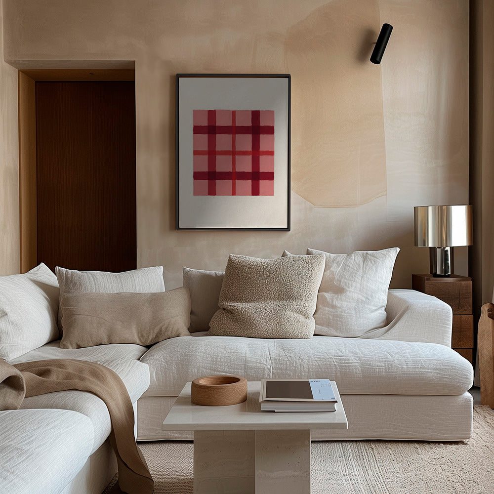 Cuadro geométrico tartán rosa pintado – Canvas1