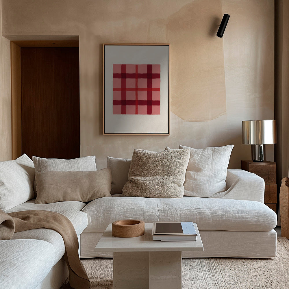 Cuadro geométrico tartán rosa pintado – Canvas2
