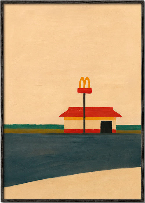 Cuadro de cocina minimalista con restaurante y arco dorado – Black Frame