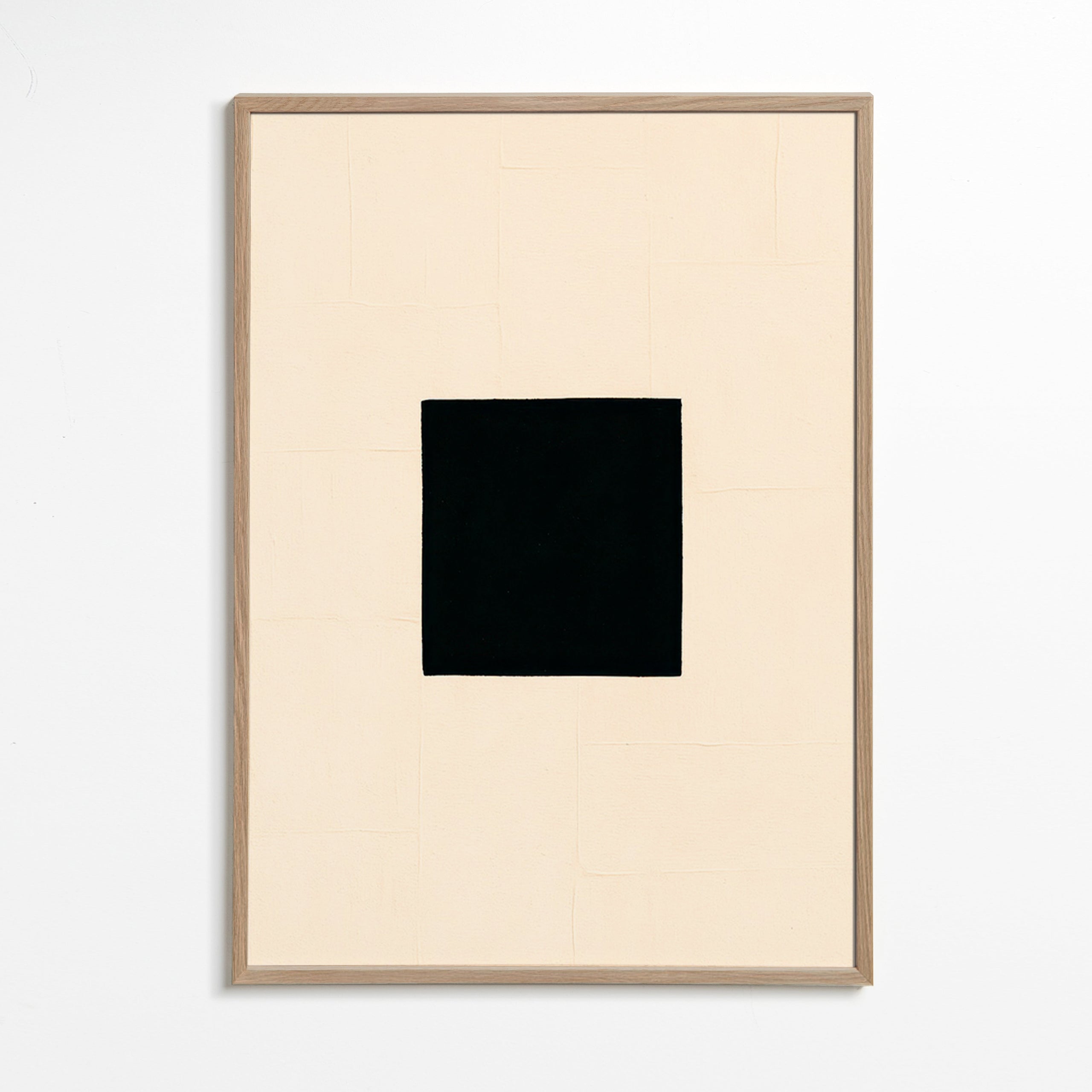 Cuadro abstracto: cuadrado negro sobre crema – Oak Frame