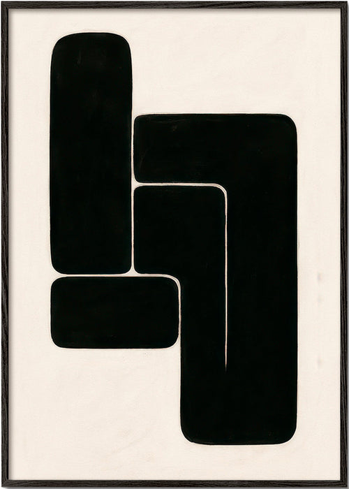 Cuadro geométrico en formas negras y fondo crema – Black Frame