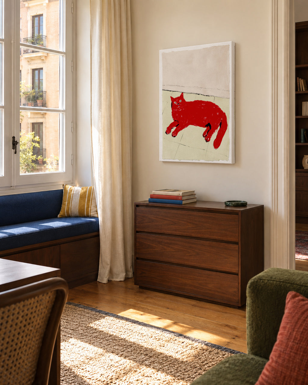 Red Cat Nap - Unframed canvas in an interior