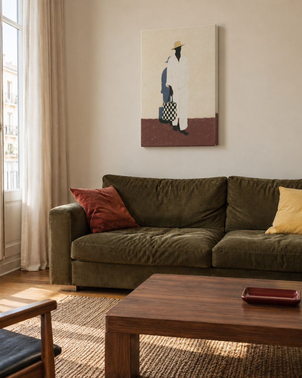 White Suit Walk III - Unframed canvas in an interior