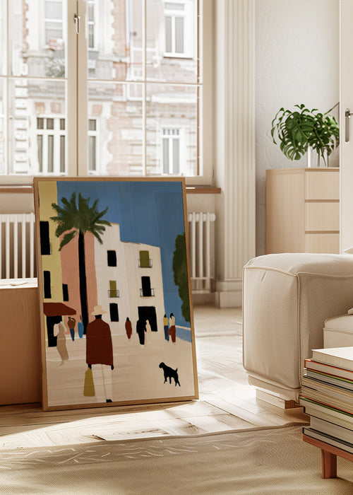 Cuadro de ciudades con paseo mediterráneo y palmera – Product1