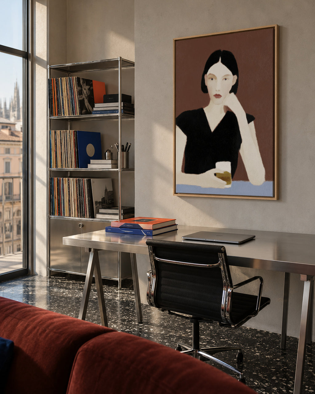 The Pensive Drinker - Framed canvas in an interior