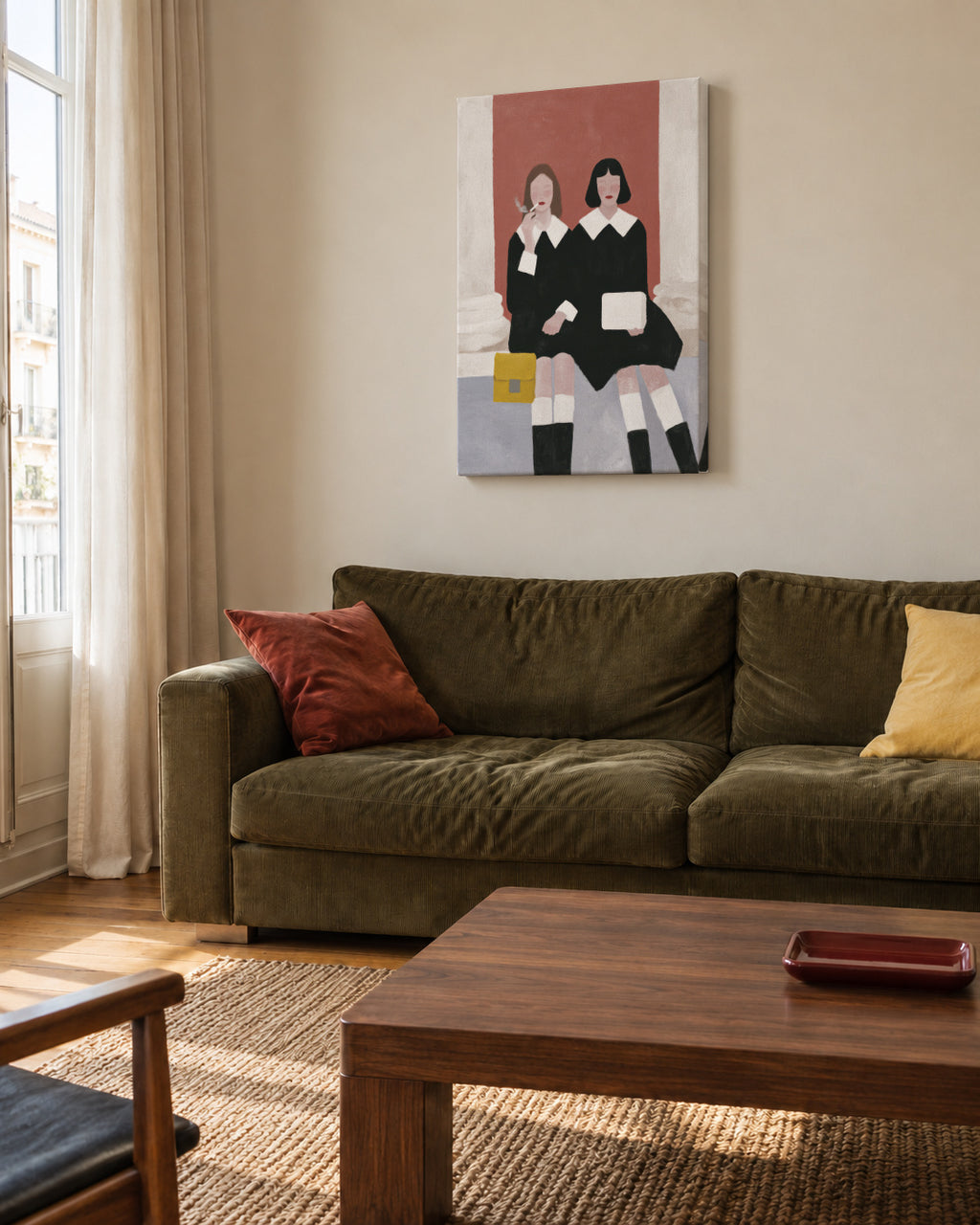 Bench Conversations - Unframed canvas in an interior