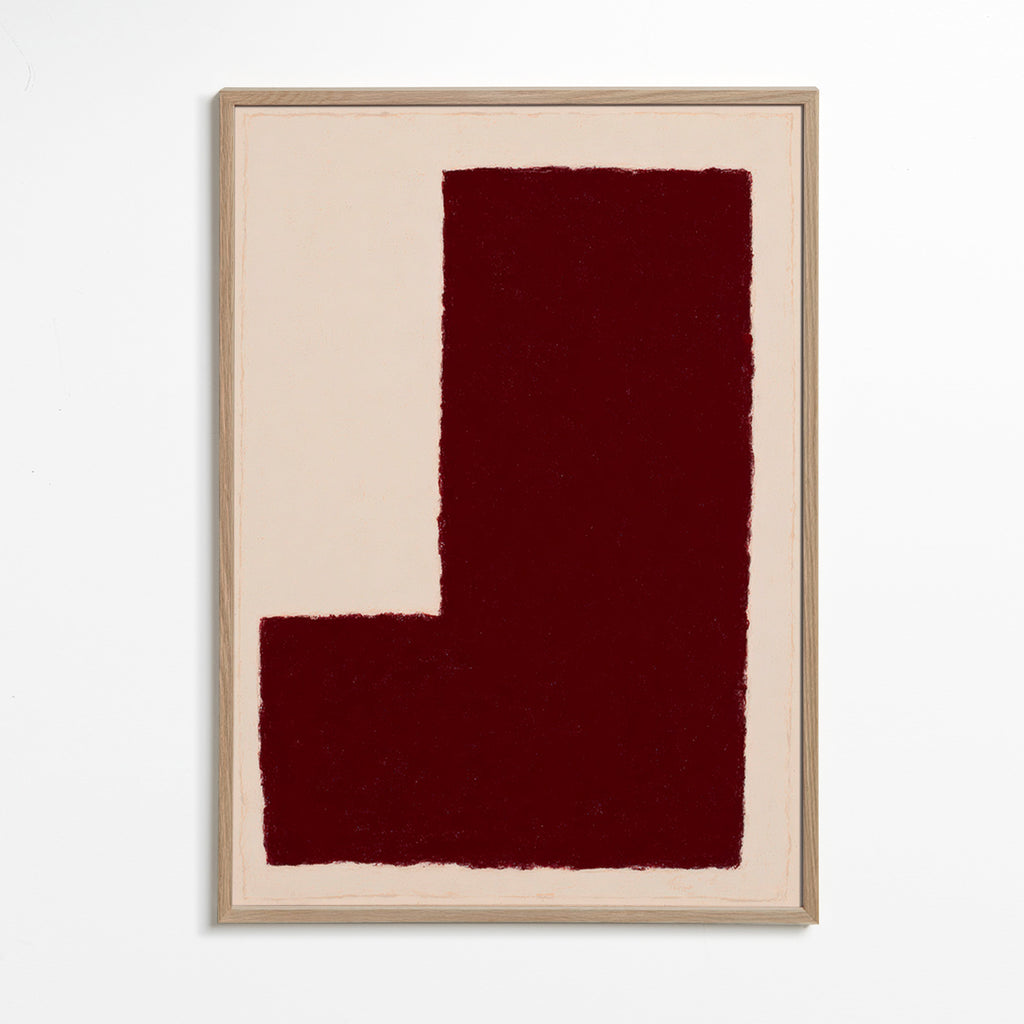 Cuadro abstracto con gran bloque burdeos – Oak Frame