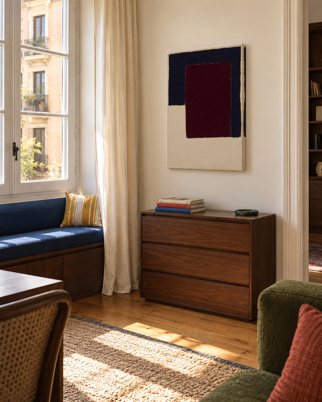 Burgundy Corner VI - Unframed canvas in an interior