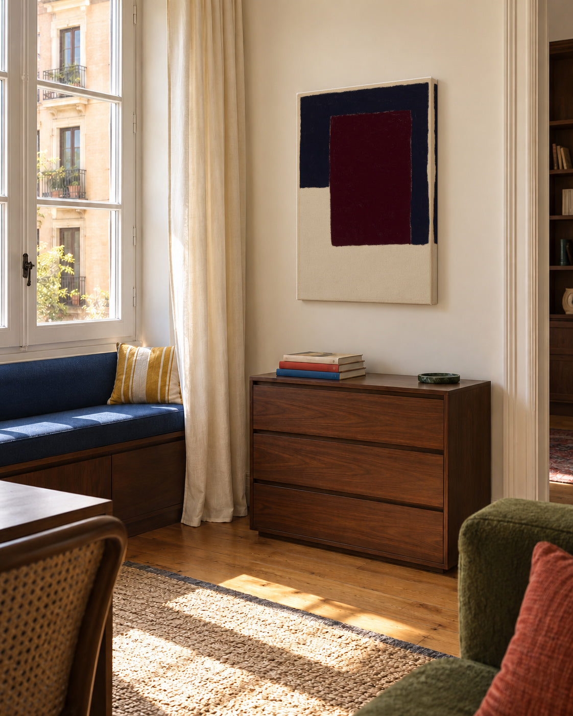 Burgundy Corner VI - Unframed canvas in an interior