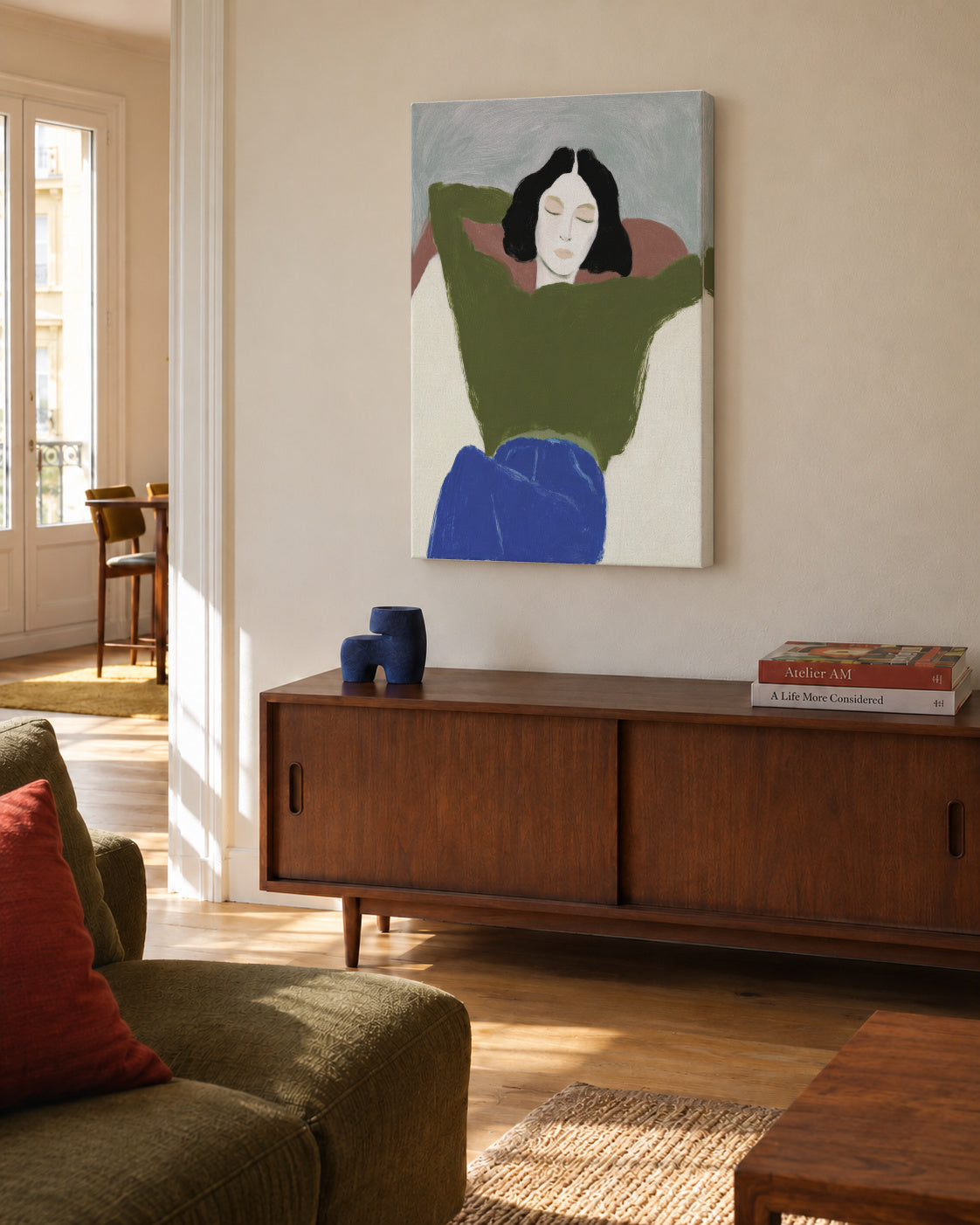 Reclining in Green - Unframed canvas in an interior
