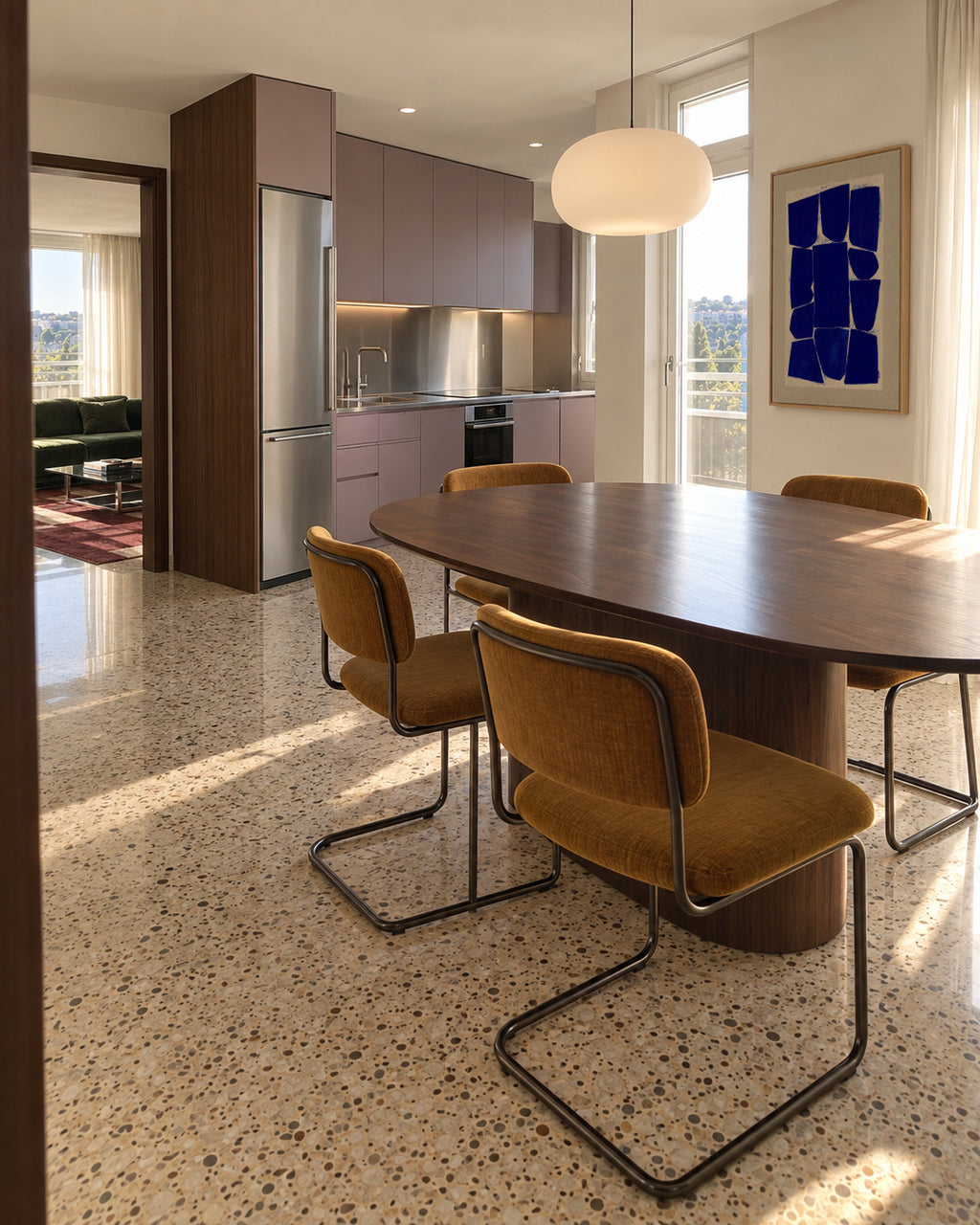 Indigo Mosaic II - Framed canvas in an interior