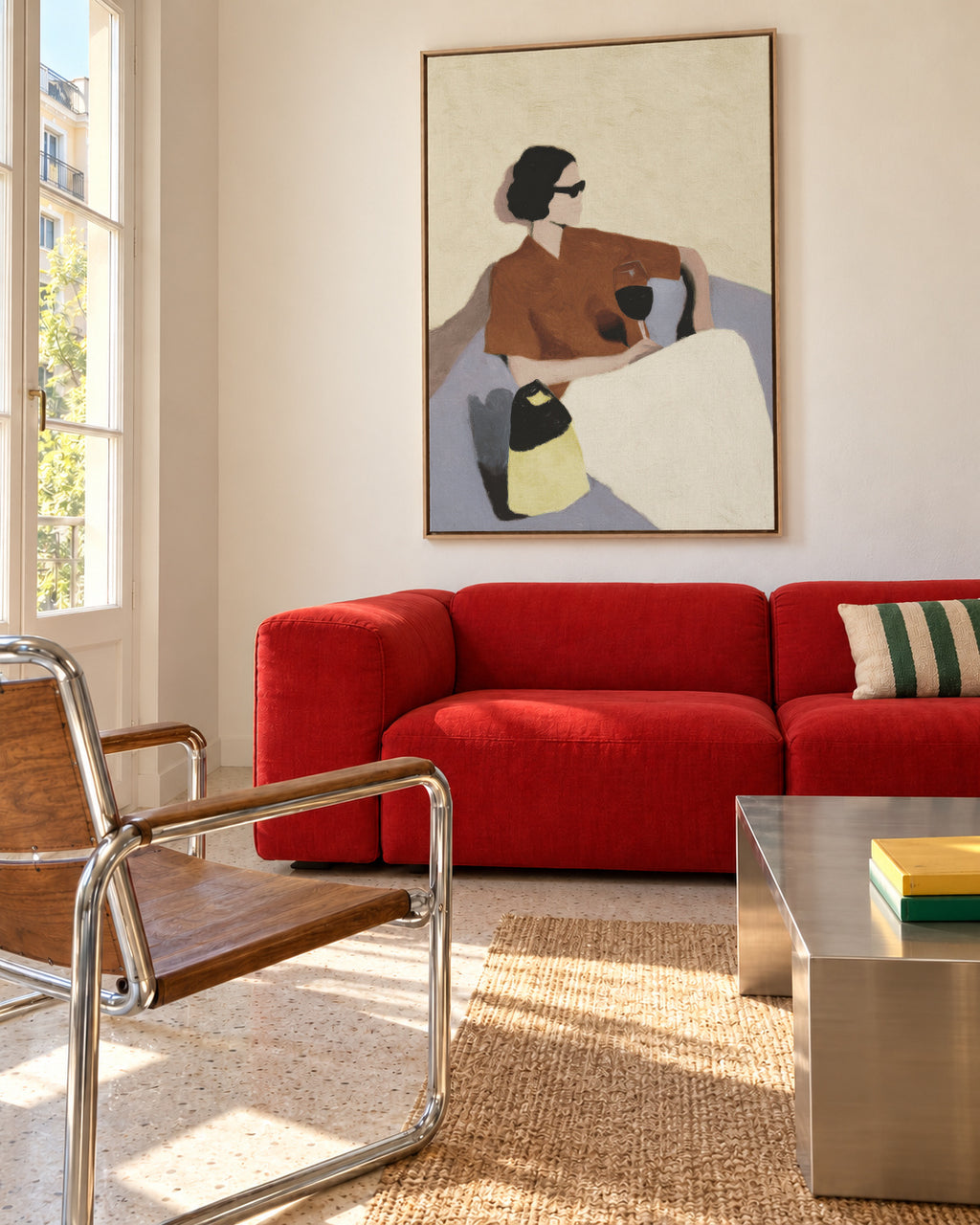 Golden Hour Sip - Framed canvas in an interior