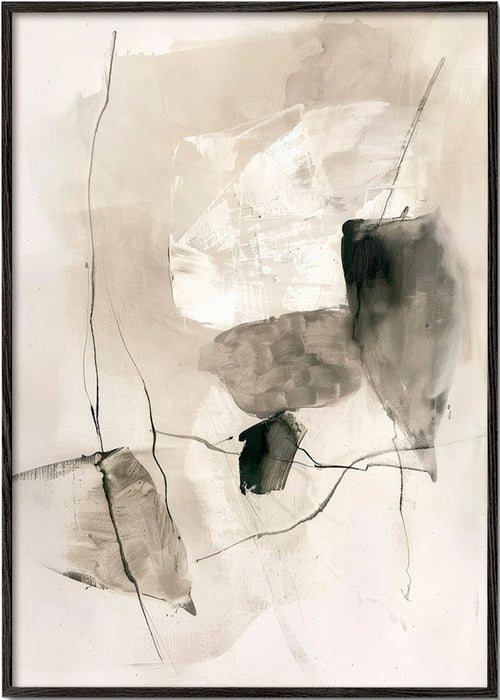 Cuadro abstracto en tinta y lavados beige – Black Frame