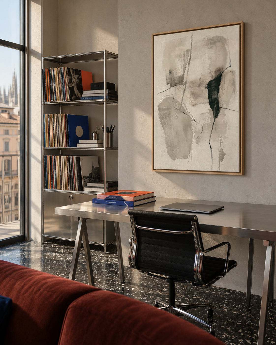 Ink in Repose III - Framed canvas in an interior