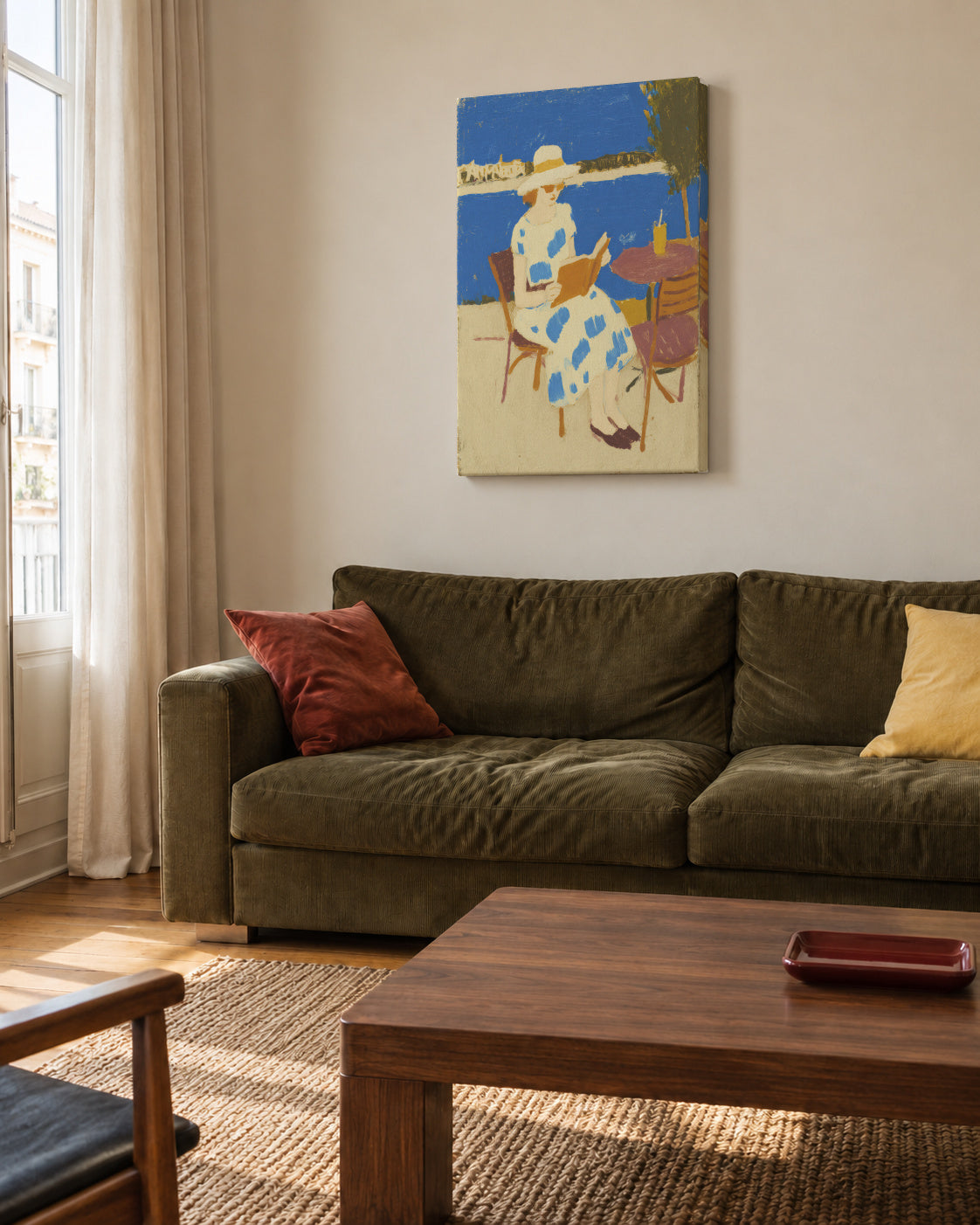 Blue Garden Reader - Unframed canvas in an interior