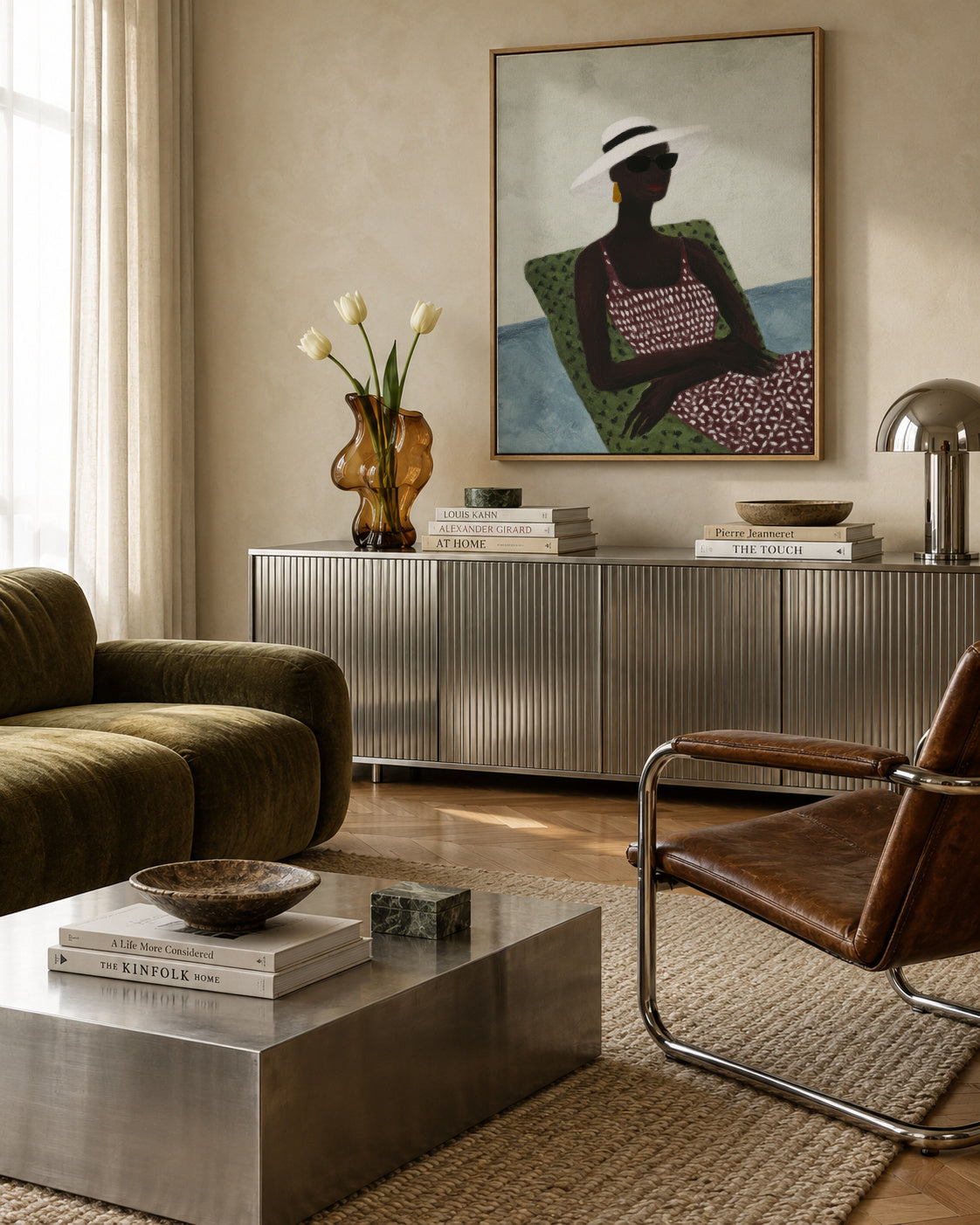 Sunbathing in Pink - Framed canvas in an interior