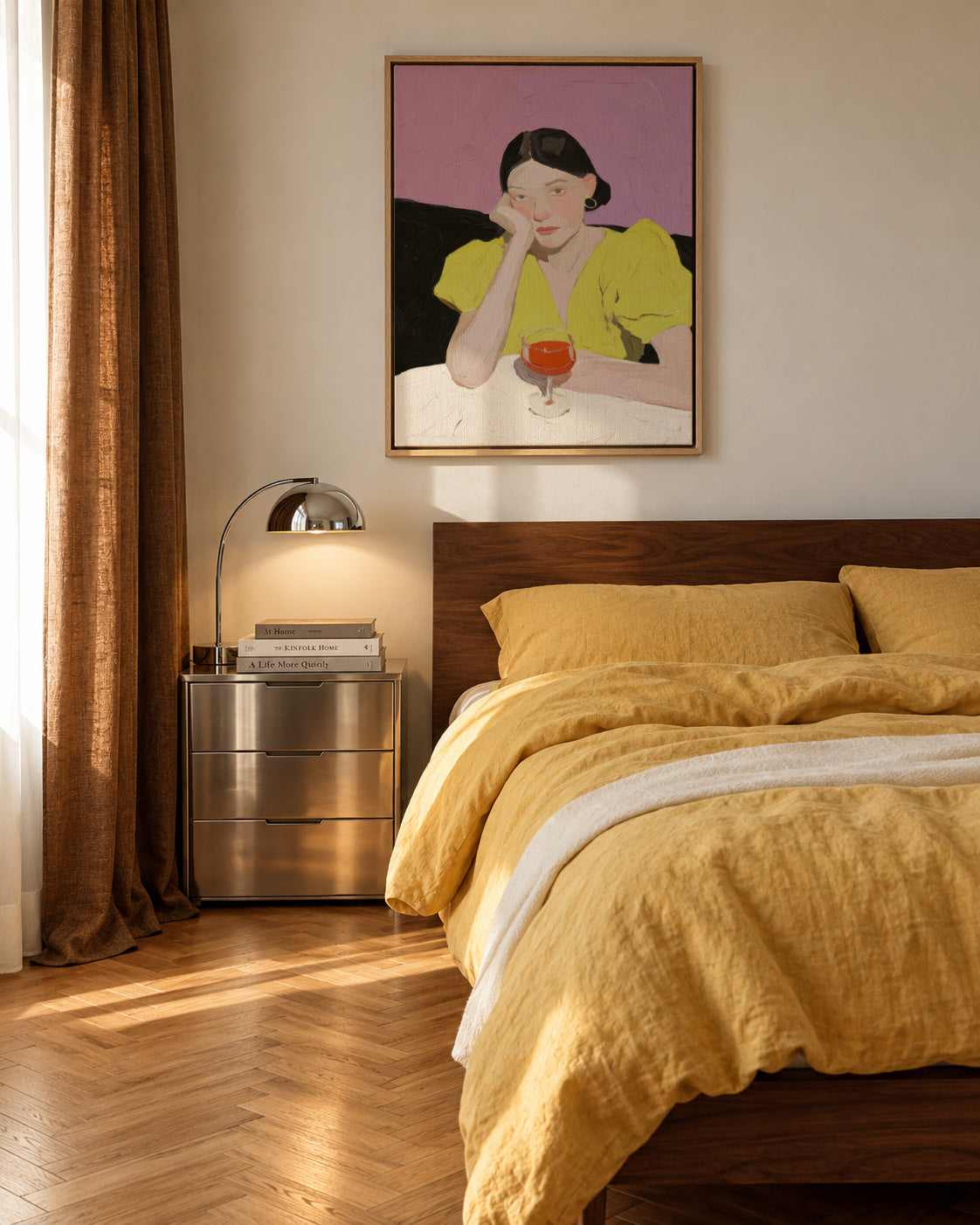 Lime Green Stillness - Framed canvas in an interior