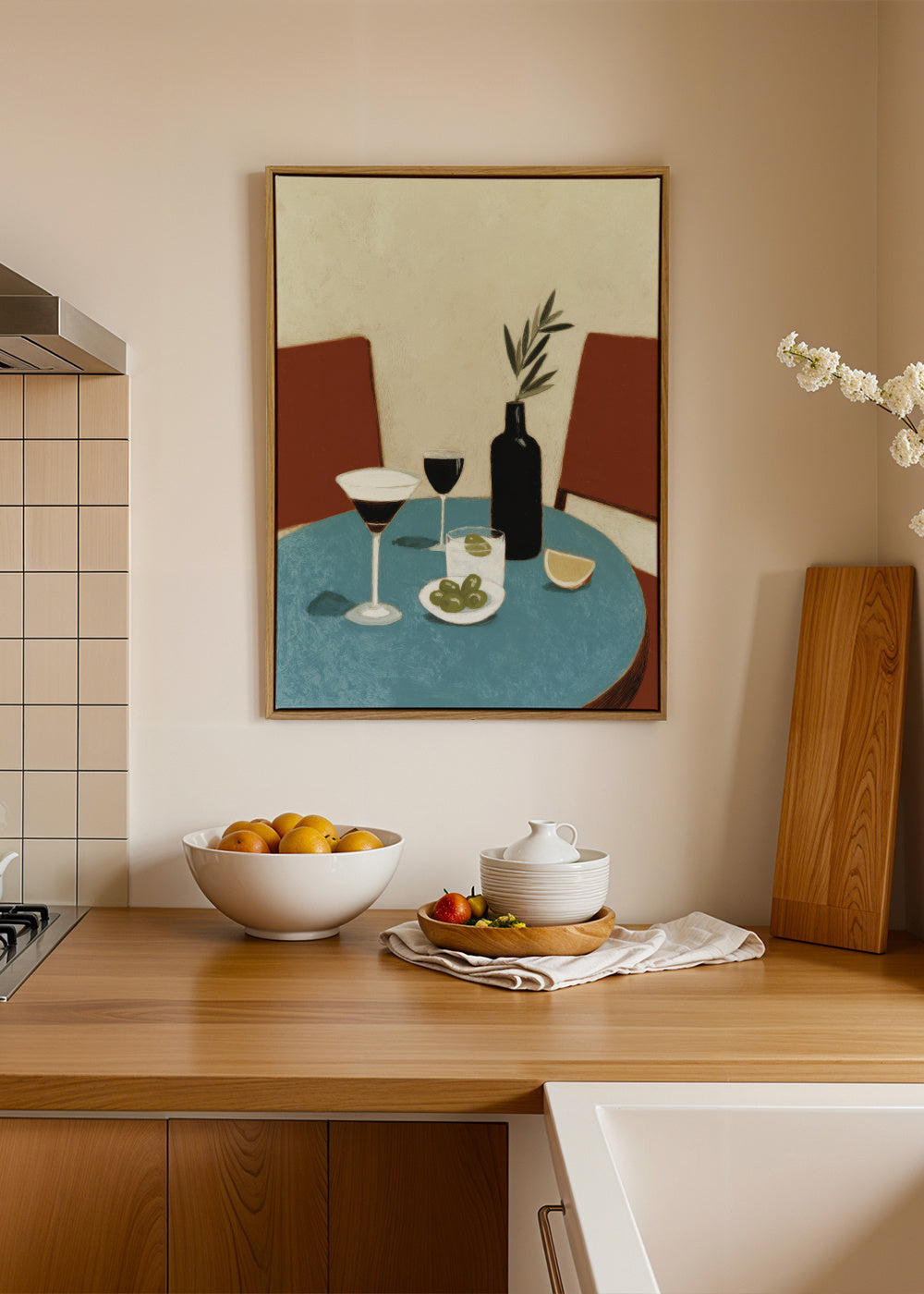 Blue Table Aperitif - Framed canvas in an interior