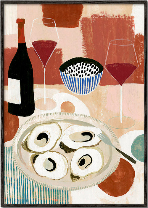 Kitchen art: oyster still life with wine