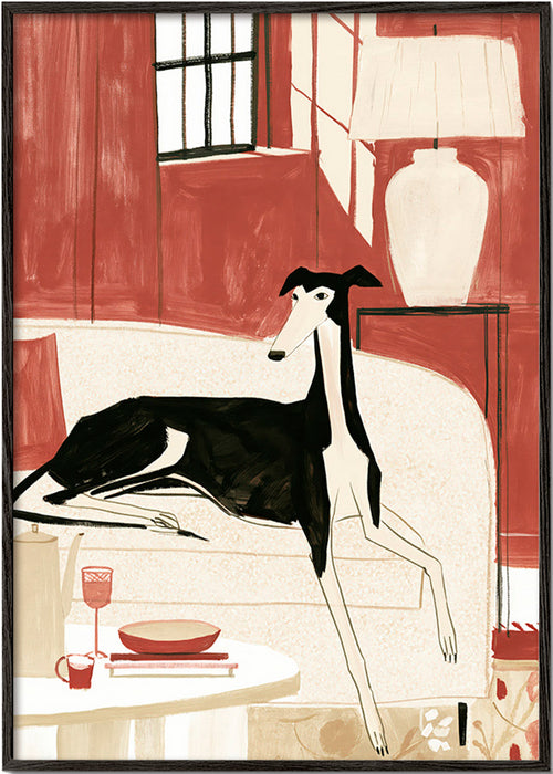 Whippet illustration on sofa
