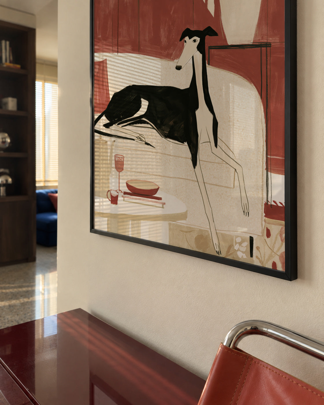 Afternoon with Whippet - Framed poster in an interior