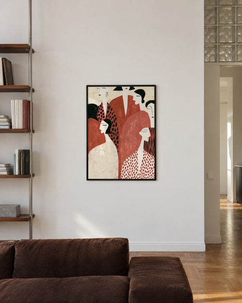 Terracotta Faces - Framed poster in an interior
