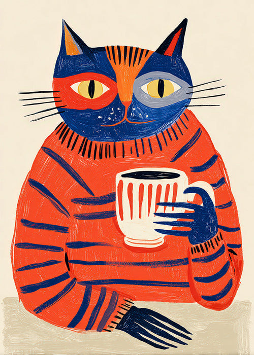 Kitchen art featuring coffee cat