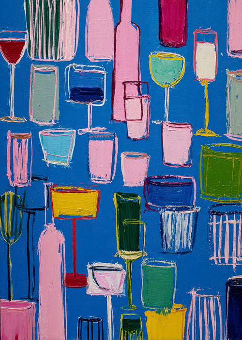 Kitchen art: colorful cocktails on blue background