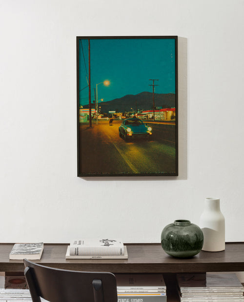 Landscape art: desert highway at night
