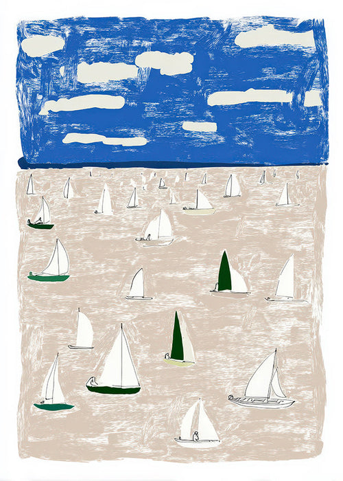 Landscape art with sailboats