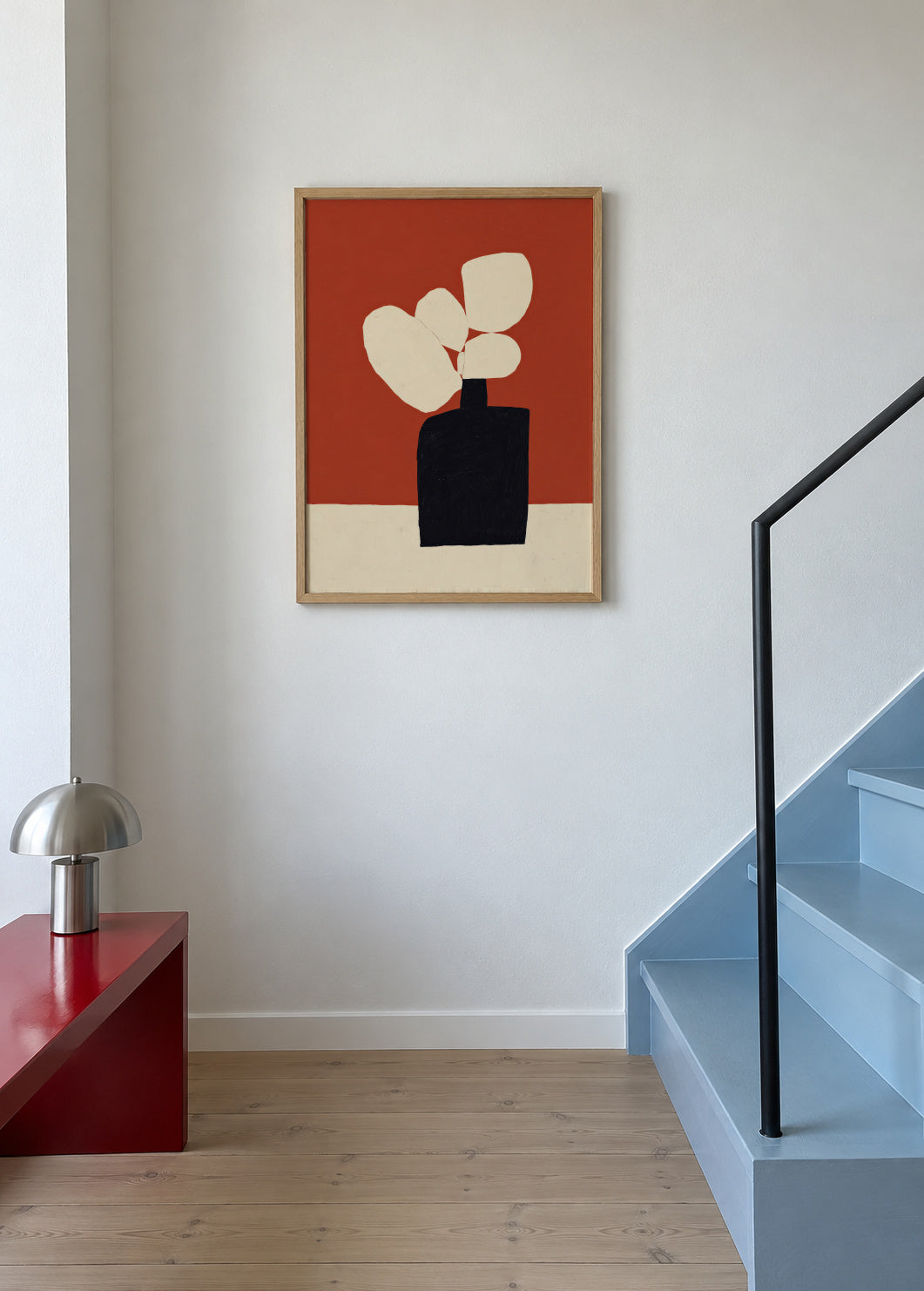 White Leaves - Framed poster in an interior